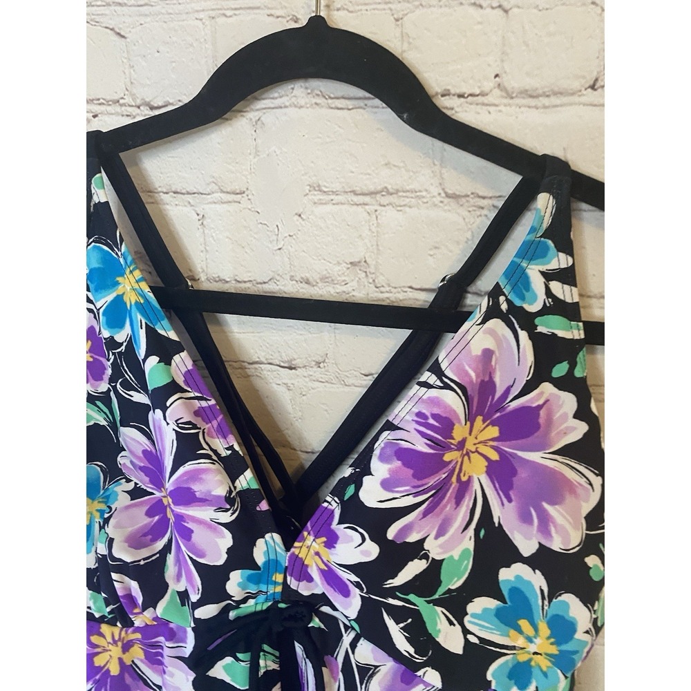 Ocean Dreams Cami Tankini Swim Top Blue Purple Floral Medium - Picture 4 of 9